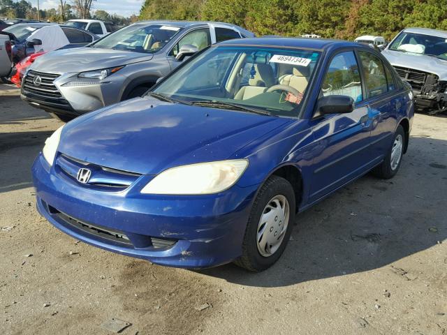 1HGES164X4L010833 - 2004 HONDA CIVIC DX BLUE photo 2