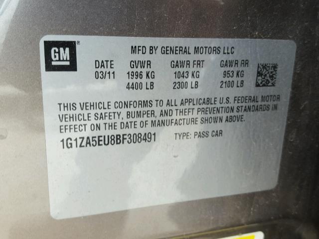 1G1ZA5EU8BF308491 - 2011 CHEVROLET MALIBU LS BROWN photo 10