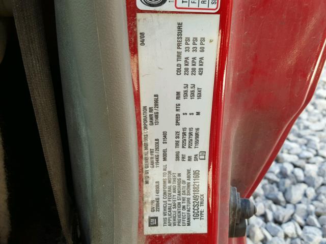 1GCCS249188211605 - 2008 CHEVROLET COLORADO L RED photo 10