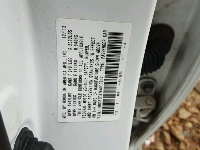 1HGCR3F87EA017012 - 2014 HONDA ACCORD EXL WHITE photo 10