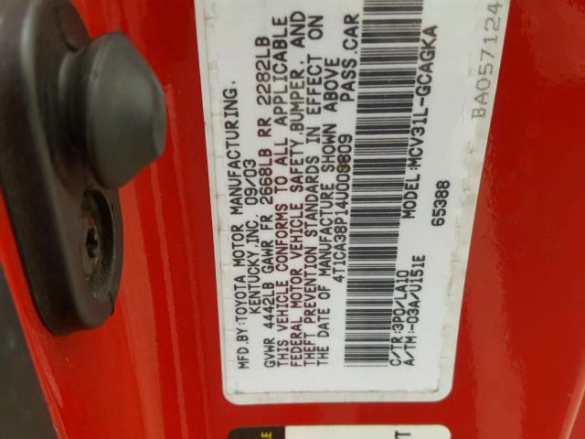 4T1CA38P14U008809 - 2004 TOYOTA CAMRY SOLA RED photo 10