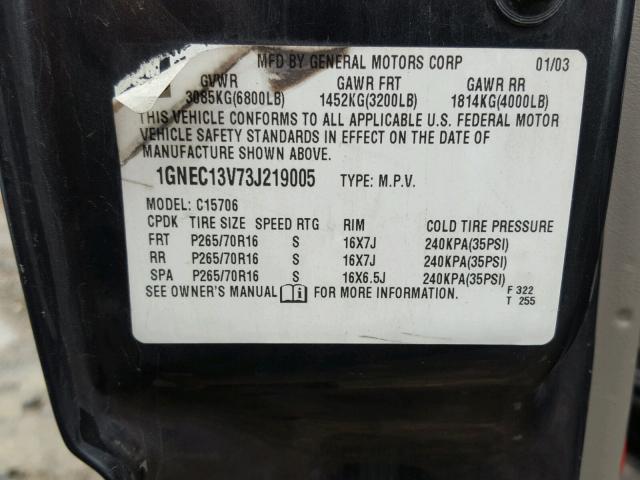 1GNEC13V73J219005 - 2003 CHEVROLET TAHOE C150 GRAY photo 10