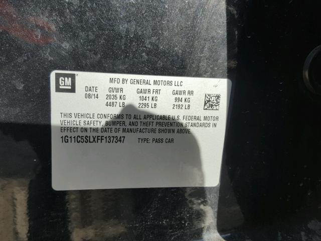 1G11C5SLXFF137347 - 2015 CHEVROLET MALIBU 1LT 黑色 照片 10