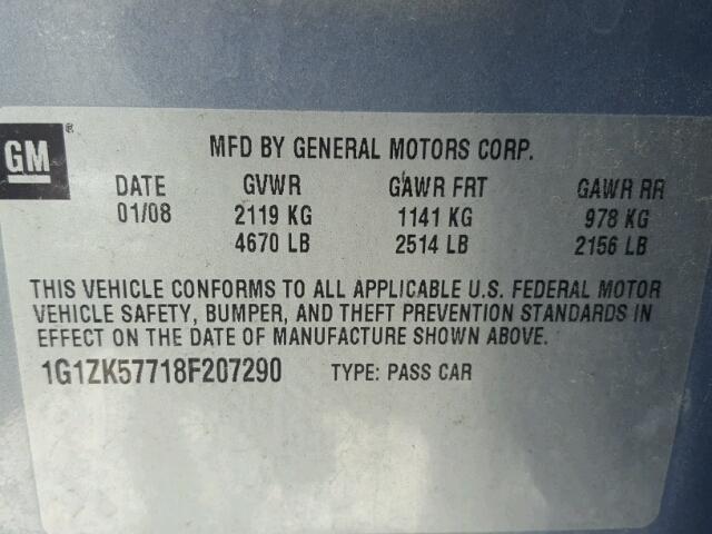 1G1ZK57718F207290 - 2008 CHEVROLET MALIBU LTZ 灰色 照片 10