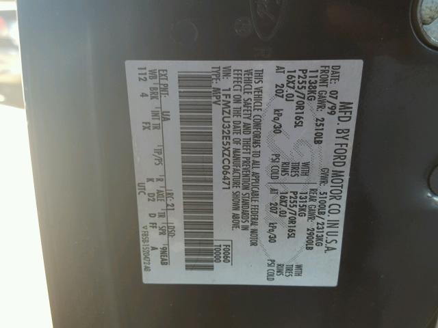 1FMZU32E5XZC06471 - 1999 FORD EXPLORER BLACK photo 10