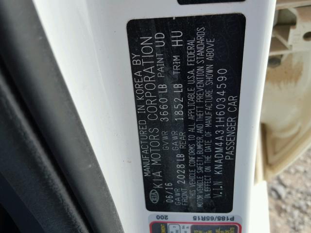 KNADM4A31H6034590 - 2017 KIA RIO LX Սպիտակ լուսանկար 10