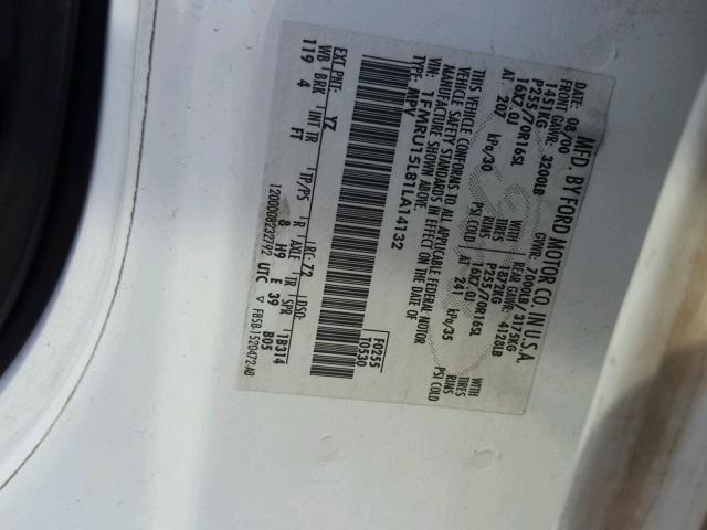 1FMRU15L81LA14132 - 2001 FORD EXPEDITION WHITE photo 10