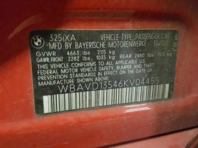 WBAVD13546KV04455 - 2006 BMW 325XI RED photo 10