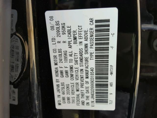 JH4CU26669C018540 - 2009 ACURA TSX BLACK photo 10