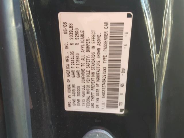 1HGCS12748A021593 - 2008 HONDA ACCORD EX 黑色 照片 10