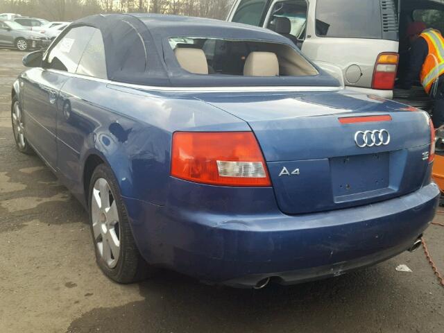 WAUDT48H94K015811 - 2004 AUDI A4 QUATTRO BLUE photo 3