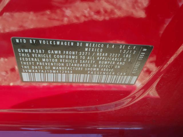 3VW4A7AJ1DM412958 - 2013 VOLKSWAGEN JETTA GLI RED photo 10