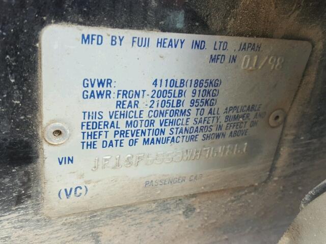 JF1SF6553WH764861 - 1998 SUBARU FORESTER S BLACK photo 10