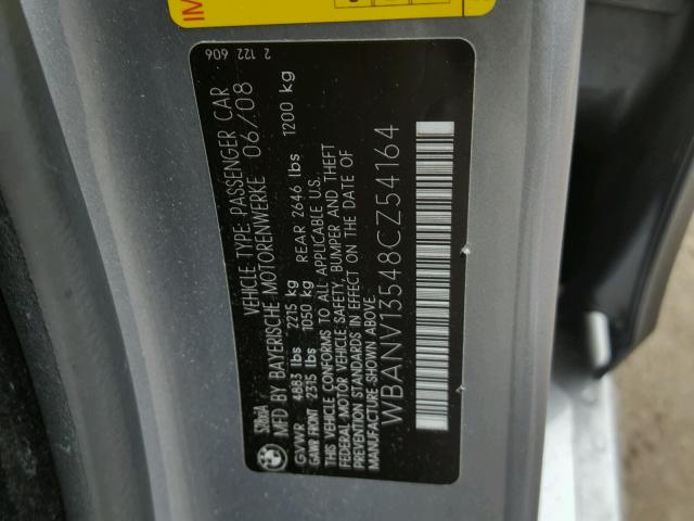 WBANV13548CZ54164 - 2008 BMW 528 XI GRAY photo 10