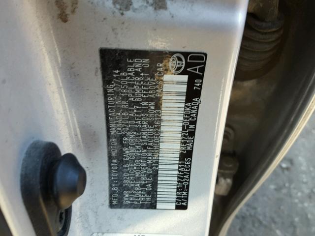 2T1BURHE0EC216123 - 2014 TOYOTA COROLLA L SILVER photo 10