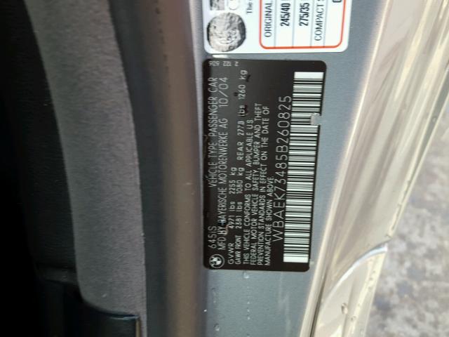 WBAEK73485B260825 - 2005 BMW 645 CI AUT ლურჯი ფოტო 10