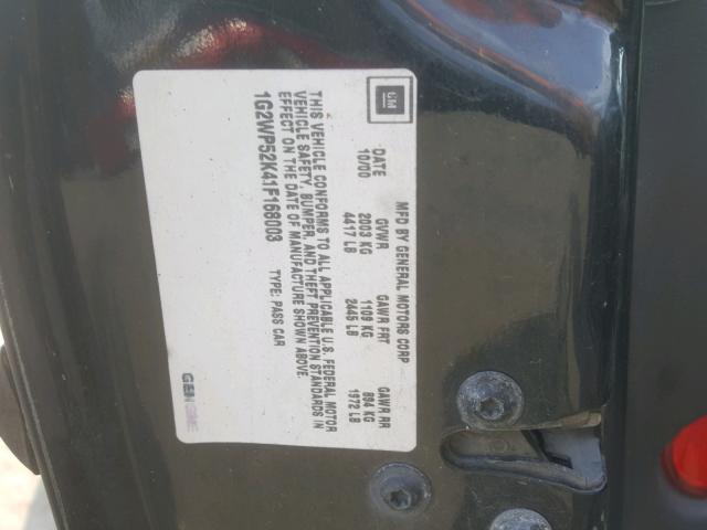1G2WP52K41F168003 - 2001 PONTIAC GRAND PRIX BLACK photo 10