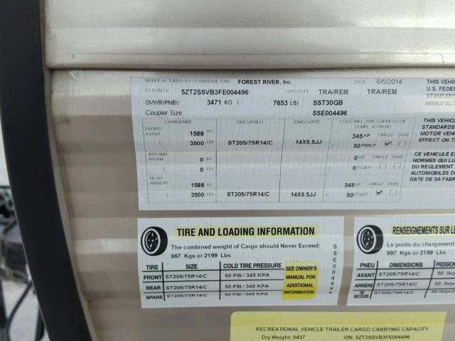 5ZT2SSVB3FE004496 - 2015 SHAS OASIS WHITE photo 10