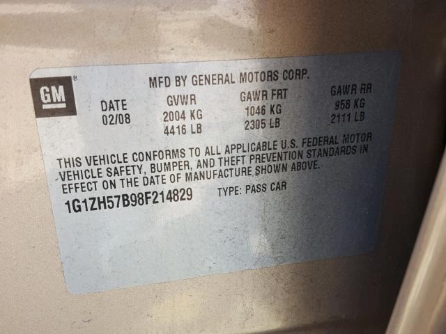 1G1ZH57B98F214829 - 2008 CHEVROLET MALIBU 1LT WHITE photo 10