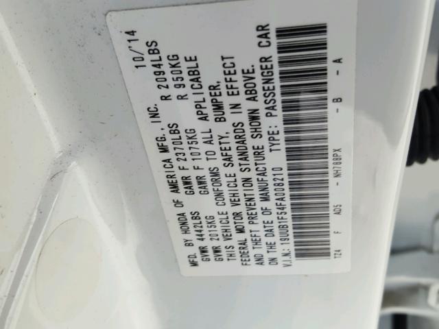 19UUB1F54FA008210 - 2015 ACURA TLX TECH WHITE photo 10