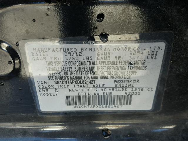 3N1CN7APXDL821427 - 2013 NISSAN VERSA S 黑色 照片 10