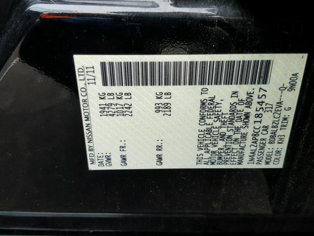 1N4AL2AP8CC185457 - 2012 NISSAN ALTIMA BAS BLACK photo 10