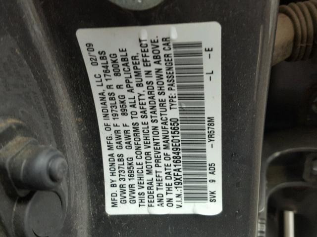 19XFA16849E015650 - 2009 HONDA CIVIC EX 灰色 照片 10