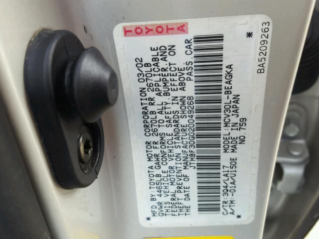 JTHBF30G020049268 - 2002 LEXUS ES 300 SILVER photo 10