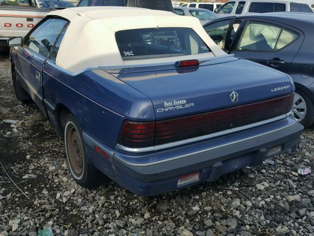 1C3XU4533NF265274 - 1992 CHRYSLER LEBARON BLUE photo 3