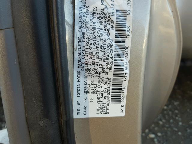 5TETX22N45Z042465 - 2005 TOYOTA TACOMA ACC TAN photo 10