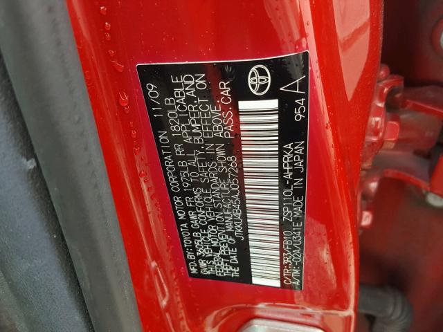 JTKKU4B45AJ057268 - 2010 TOYOTA SCION XD RED photo 10