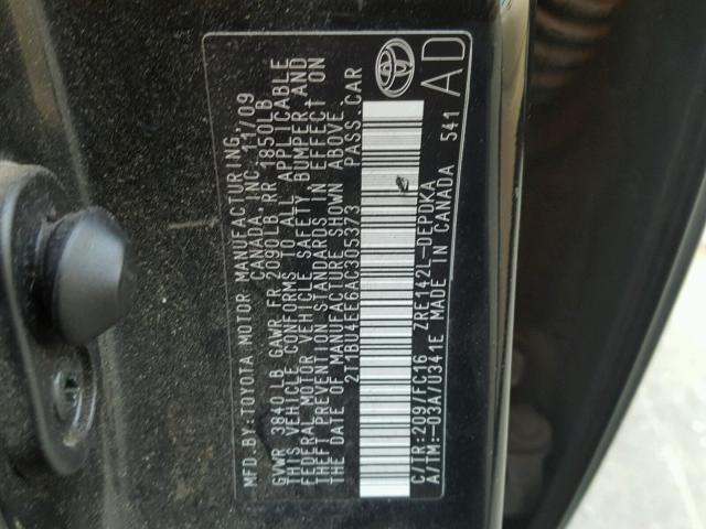 2T1BU4EE6AC305373 - 2010 TOYOTA COROLLA BA BLACK photo 10