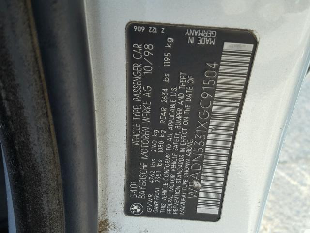 WBADN5331XGC91504 - 1999 BMW 540 I SILVER photo 10