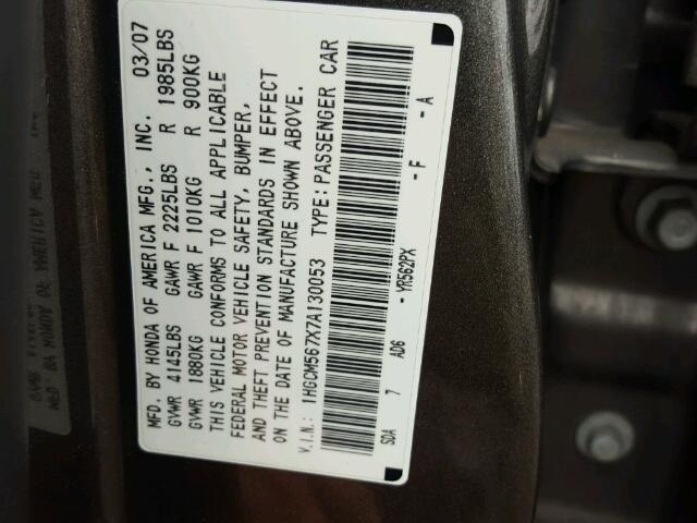 1HGCM567X7A130053 - 2007 HONDA ACCORD EX TAN photo 10