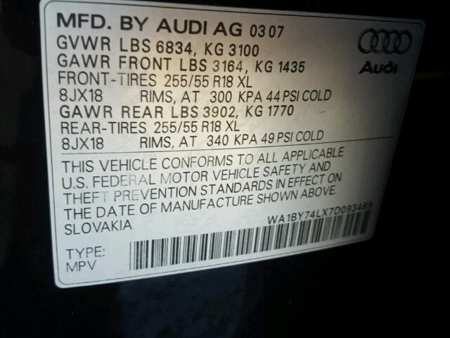 WA1BY74LX7D093489 - 2007 AUDI Q7 3.6 QUA BLACK photo 10