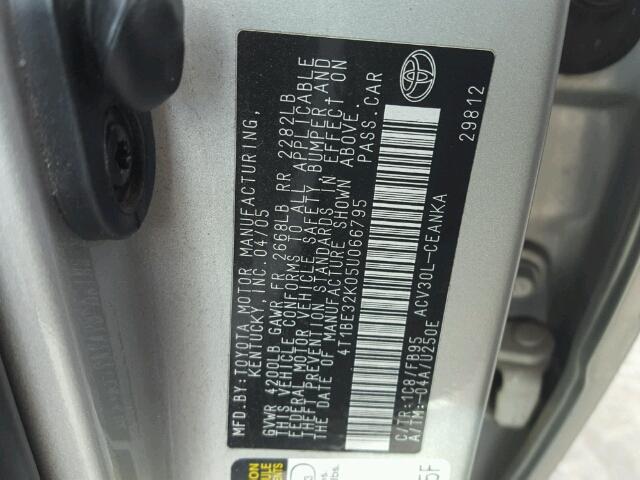 4T1BE32K05U066795 - 2005 TOYOTA CAMRY LE GRAY photo 10