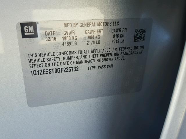 1G1ZE5ST0GF226732 - 2016 CHEVROLET MALIBU LT Gümüş foto 10