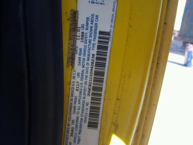 3VWCB21C02M428238 - 2002 VOLKSWAGEN NEW BEETLE 黄色 照片 10