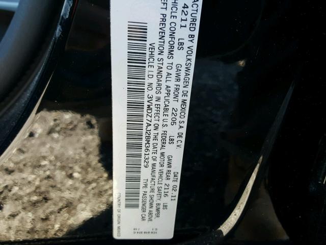 3VWDZ7AJ2BM361329 - 2011 VOLKSWAGEN JETTA SE Qara foto 10