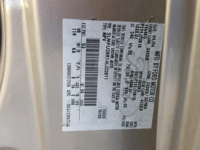 5LMFU28R14LJ32811 - 2004 LINCOLN NAVIGATOR Złoty zdjęcie 10