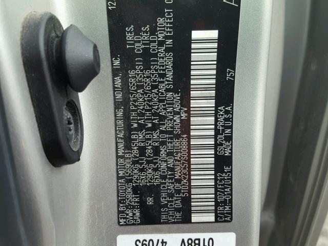 5TDZK23C57S008864 - 2007 TOYOTA SIENNA CE GRAY photo 10