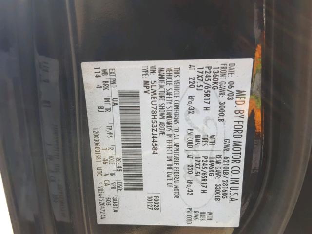 5LMEU78H53ZJ44584 - 2003 LINCOLN AVIATOR 黑色 照片 10