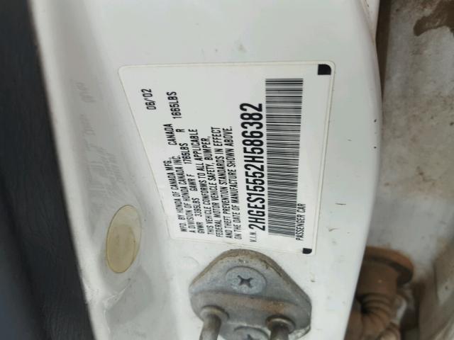 2HGES15552H586382 - 2002 HONDA CIVIC LX WHITE photo 10