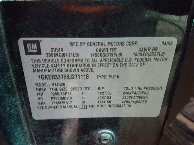 1GKER33758J271118 - 2008 GMC ACADIA SLT შავი ფოტო 10