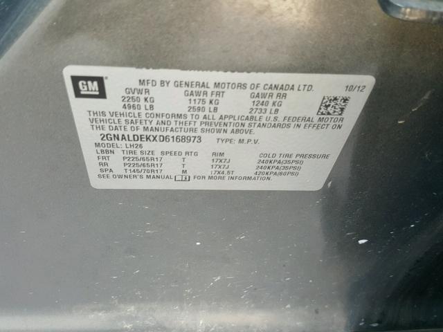 2GNALDEKXD6168973 - 2013 CHEVROLET EQUINOX LT GRAY photo 10