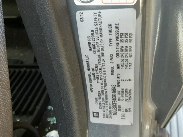 1GCESCF94C8146642 - 2012 CHEVROLET COLORADO L GRAY photo 10