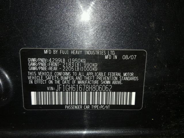 JF1GH61678H806062 - 2008 SUBARU IMPREZA 2. GRAY photo 10