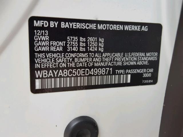 WBAYA8C50ED499871 - 2014 BMW 750 I WHITE photo 10