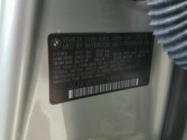 5UXWX5C58BL709172 - 2011 BMW X3 XDRIVE2 Srebrny zdjęcie 10