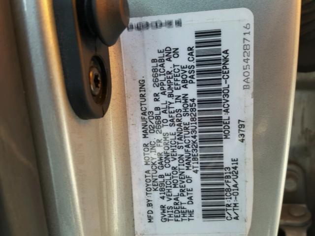 4T1BE32K43U182854 - 2003 TOYOTA CAMRY LE SILVER photo 10